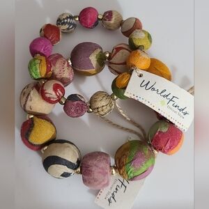 2 Kantha textiles bracelets world finds fair-trade NWT fabric baubles ethical